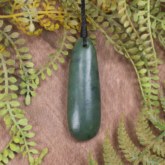 Roimata or Teardrop with Koru carved from Kawakawa Pounamu - NZ Greenstone
