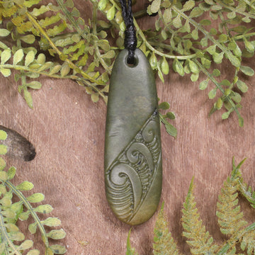 Roimata or Teardop with Koru carved from Flower Jade Pounamu - NZ Greenstone