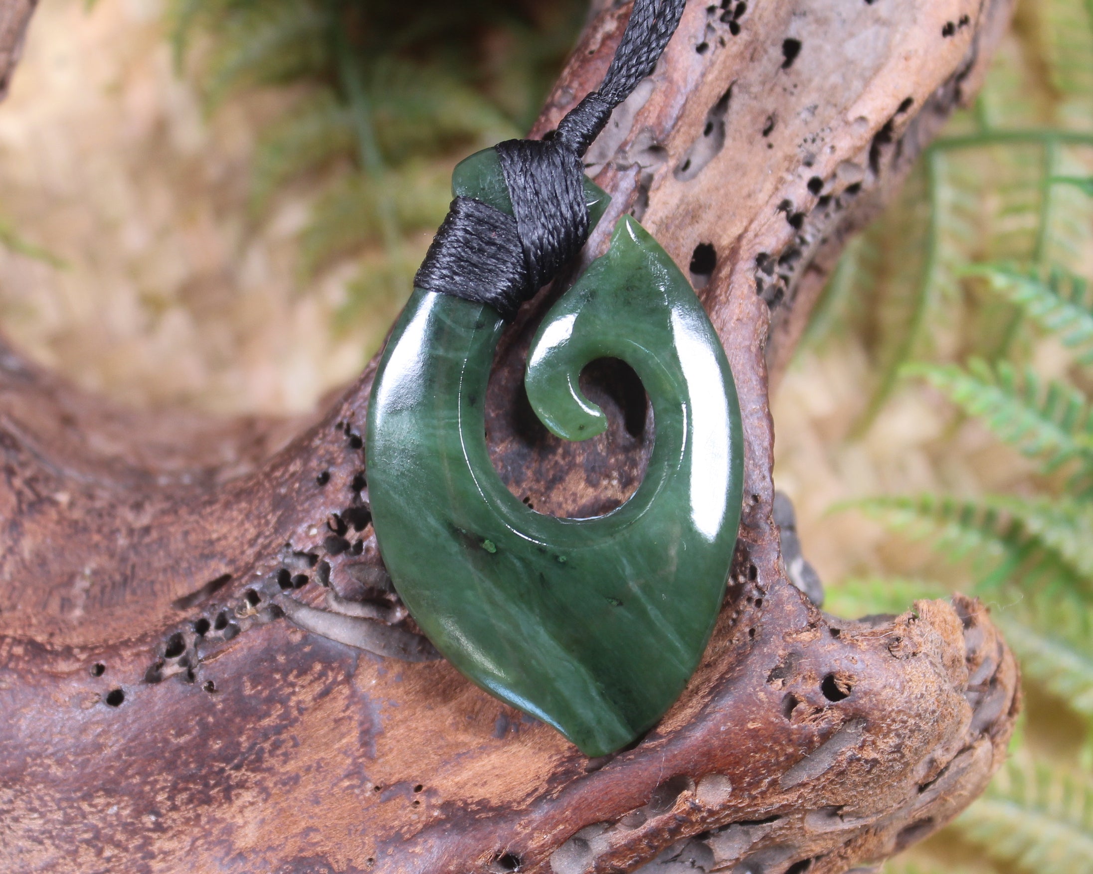 Hei Matau or Fish Hook carved from Hapopo Pounamu - NZ Greenstone