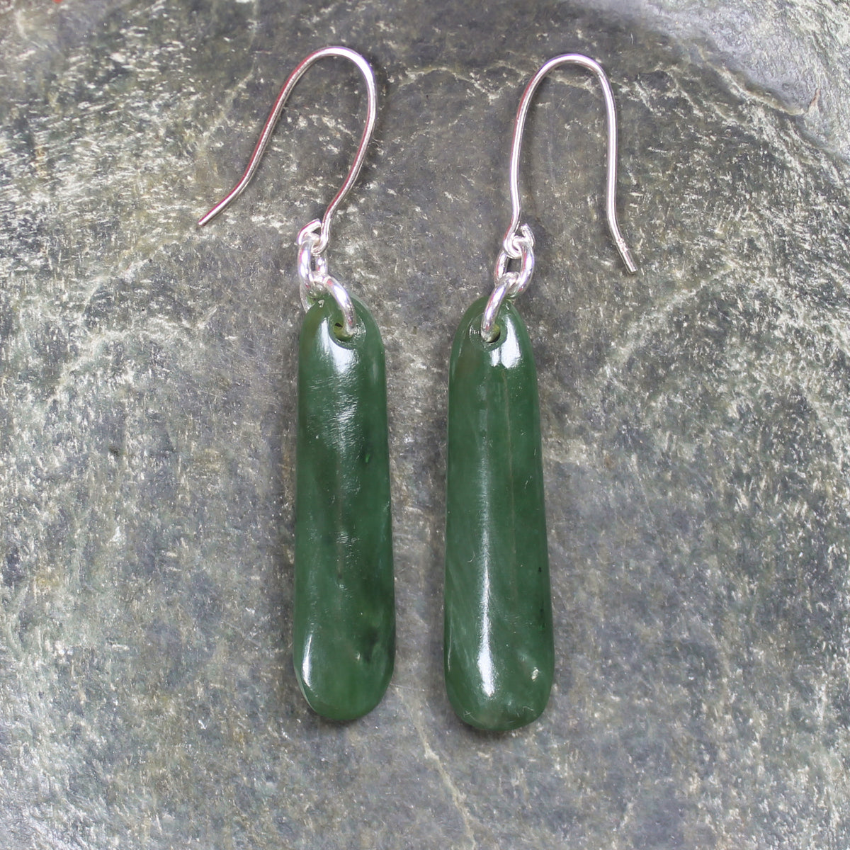 Roimata or Teardrop earrings carved from Kawakawa Pounamu - NZ Greenstone