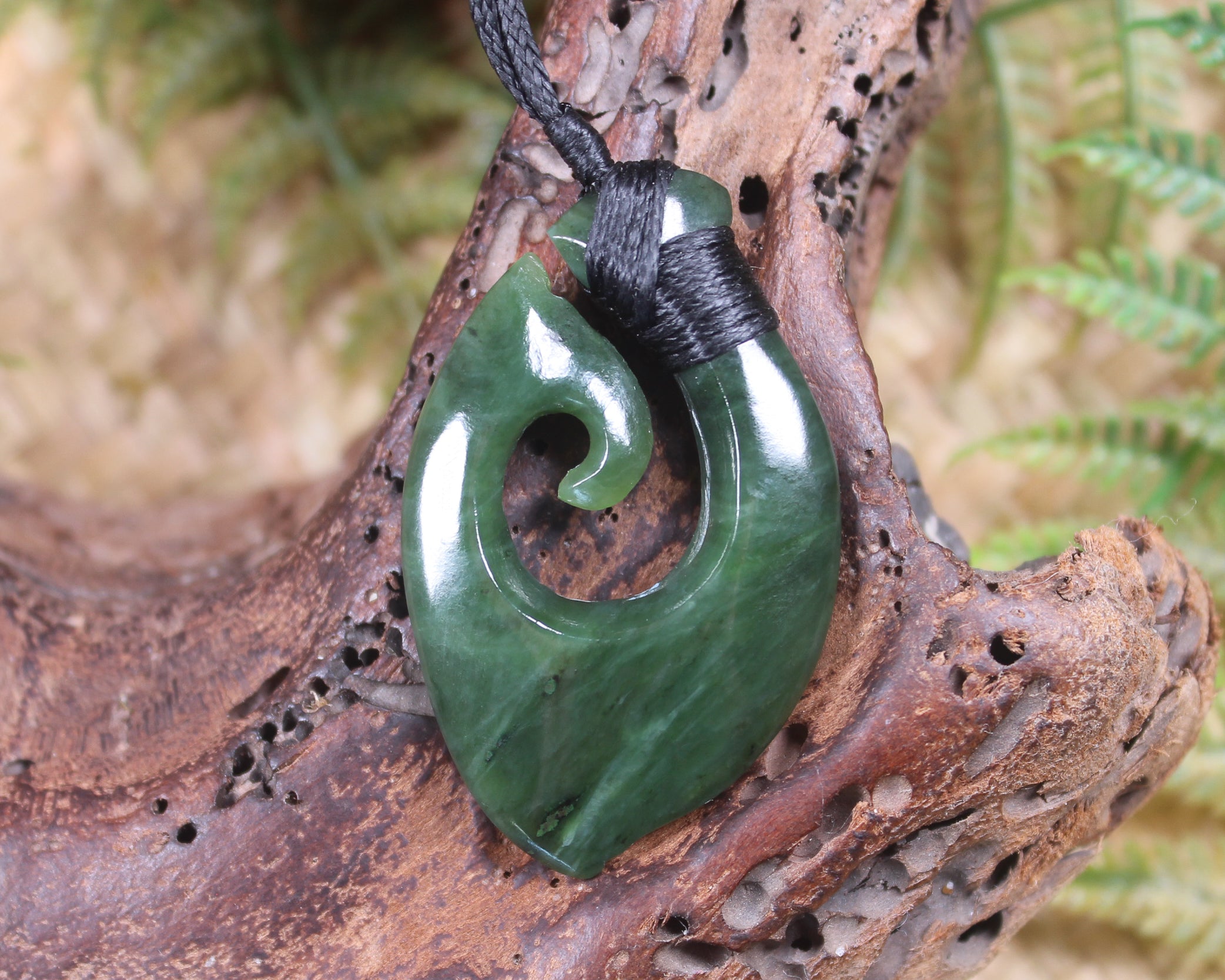 Hei Matau or Fish Hook carved from Hapopo Pounamu - NZ Greenstone