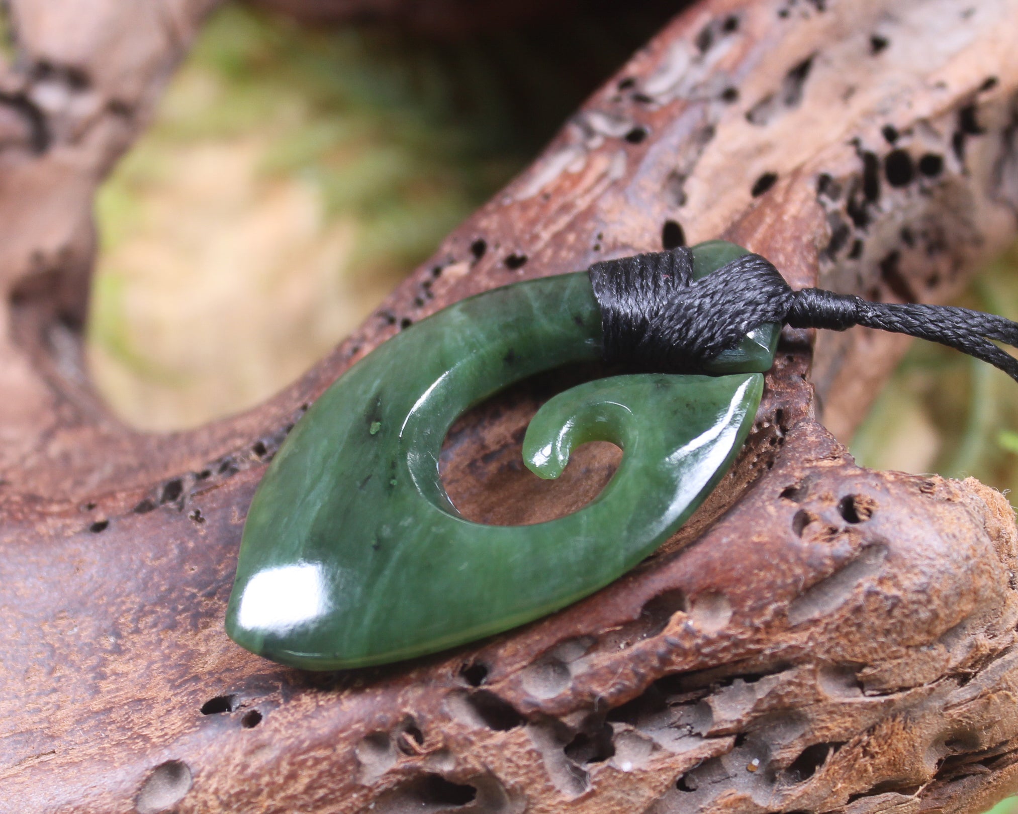 Hei Matau or Fish Hook carved from Hapopo Pounamu - NZ Greenstone