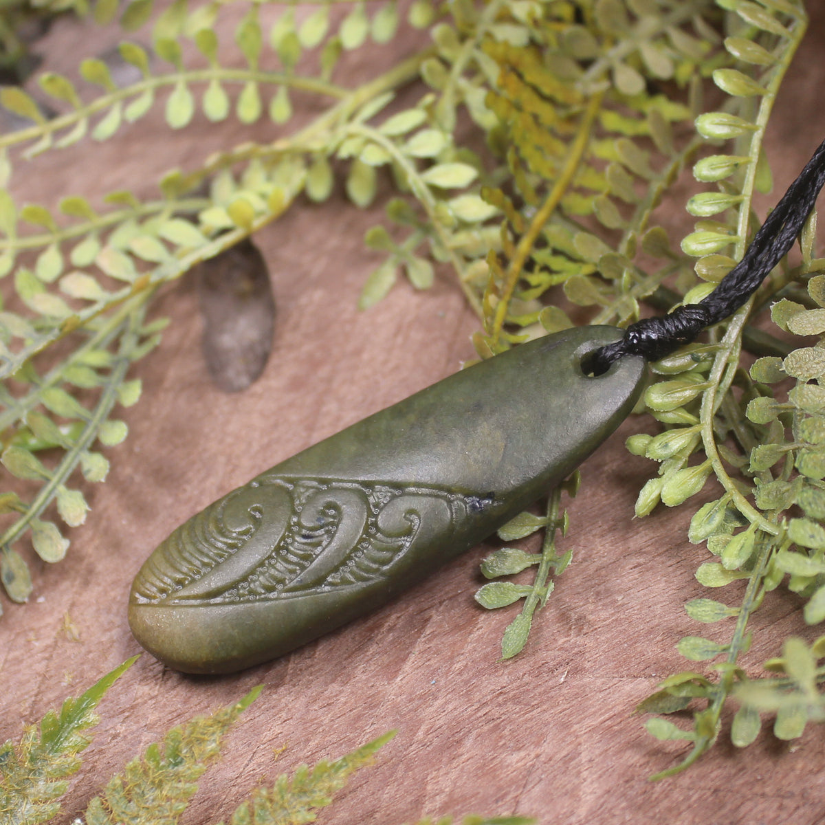 Roimata or Teardop with Koru carved from Flower Jade Pounamu - NZ Greenstone