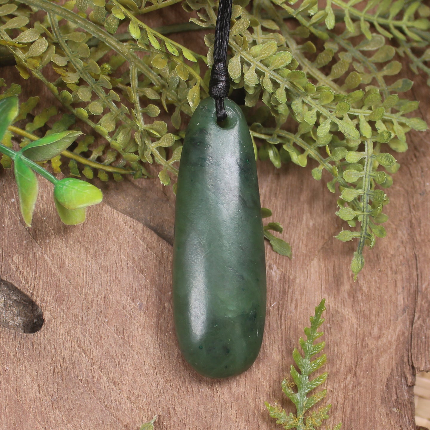 Roimata or Teardrop with Koru carved from Kawakawa Pounamu - NZ Greenstone