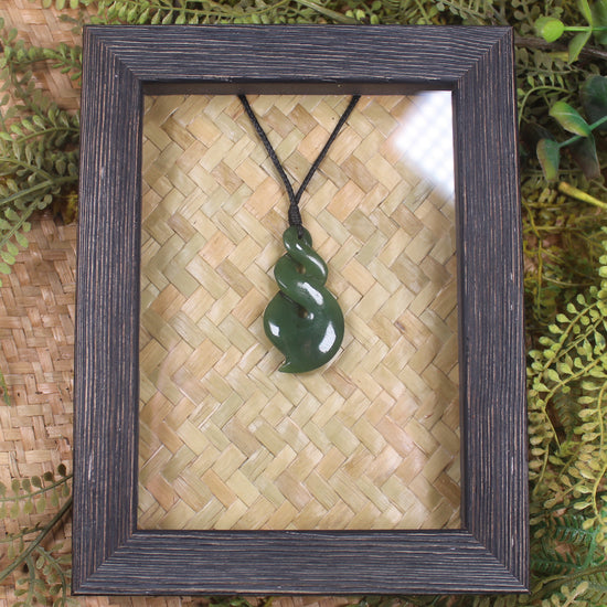 Framed Hapopo Pounamu Twist Pendant - NZ Greenstone