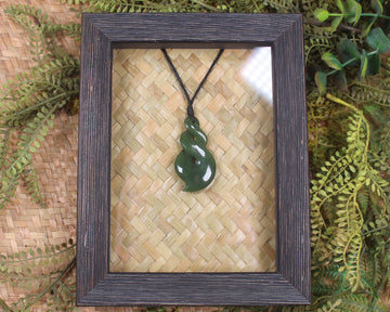 Framed Hapopo Pounamu Twist Pendant - NZ Greenstone