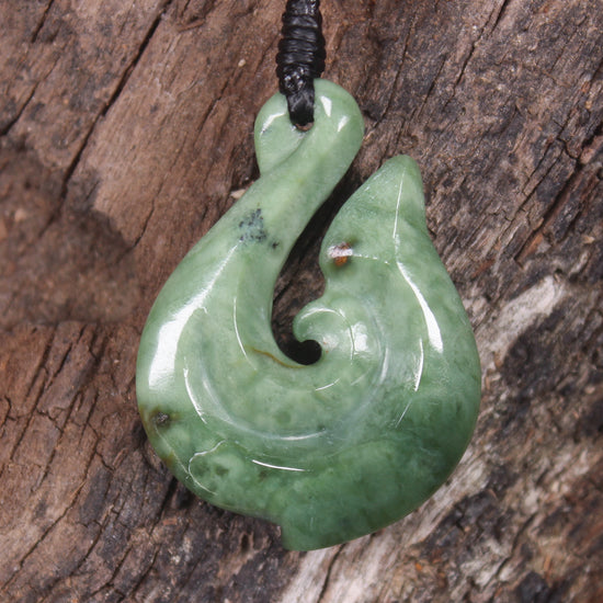 Hei Matau or Fish Hook carved from Kawakawa Pounamu - NZ Greenstone
