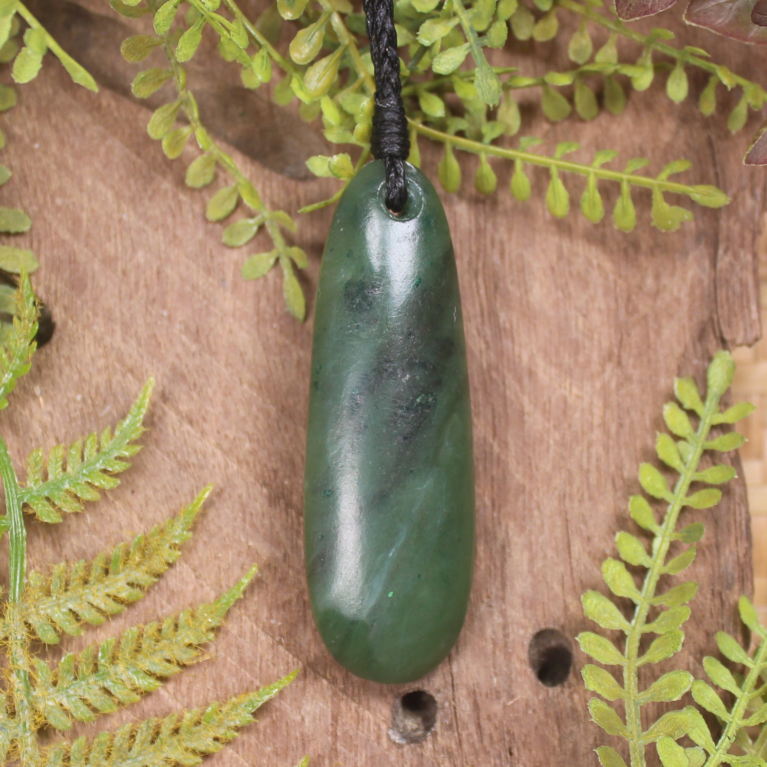 Roimata or Teardop with Koru carved from Kawakawa Pounamu - NZ Greenstone