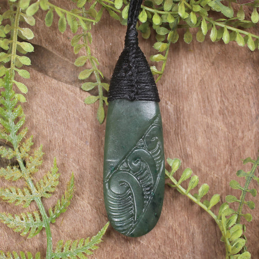 Roimata or Teardop with Koru carved from Kawakawa Pounamu - NZ Greenstone