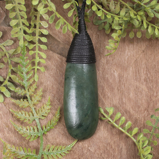 Roimata or Teardop with Koru carved from Kawakawa Pounamu - NZ Greenstone