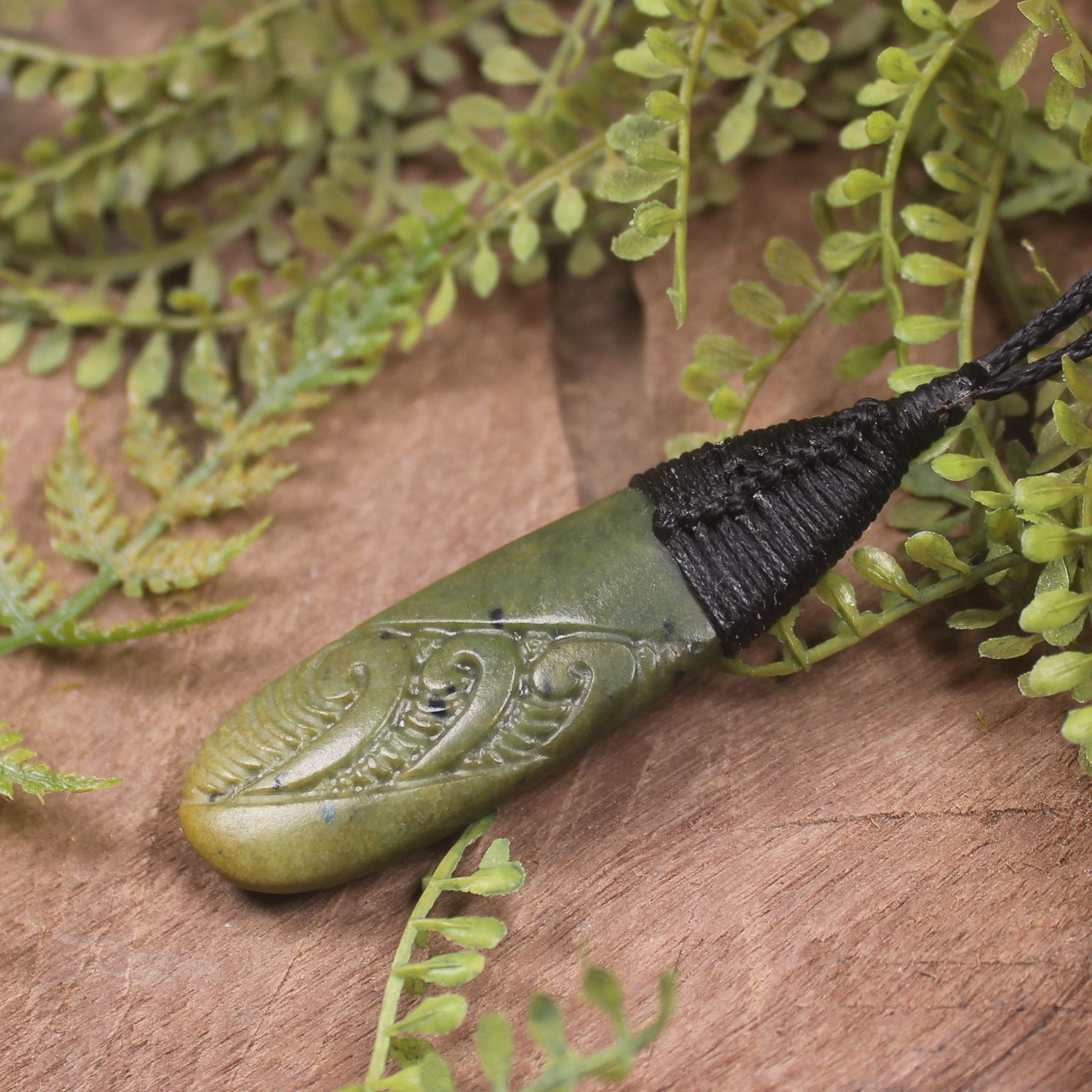 Roimata or Teardop with Koru carved from Flower Jade Pounamu - NZ Greenstone