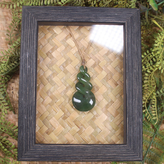 Framed Hapopo Pounamu Twist Pendant - NZ Greenstone