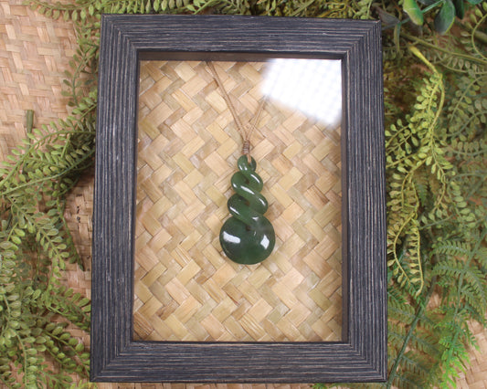 Framed Hapopo Pounamu Twist Pendant - NZ Greenstone