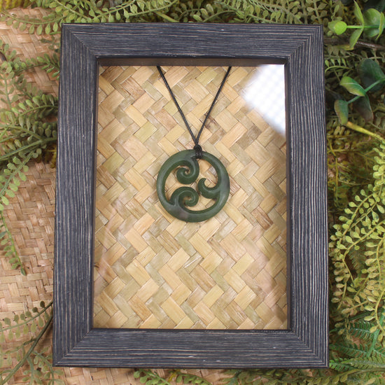 Framed Hapopo Pounamu Koru Pendant - NZ Greenstone
