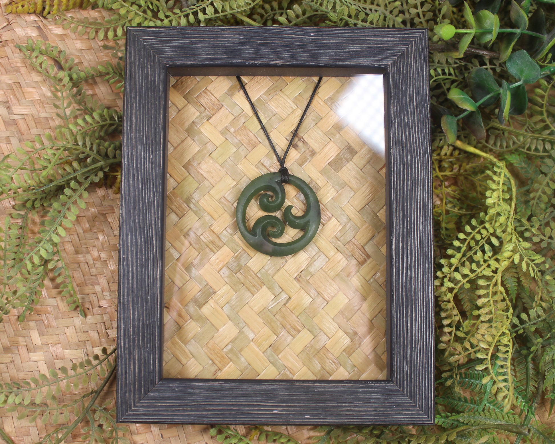 Framed Hapopo Pounamu Koru Pendant - NZ Greenstone