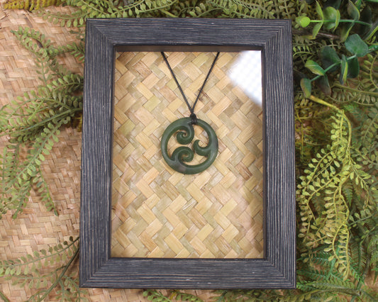 Framed Hapopo Pounamu Koru Pendant - NZ Greenstone