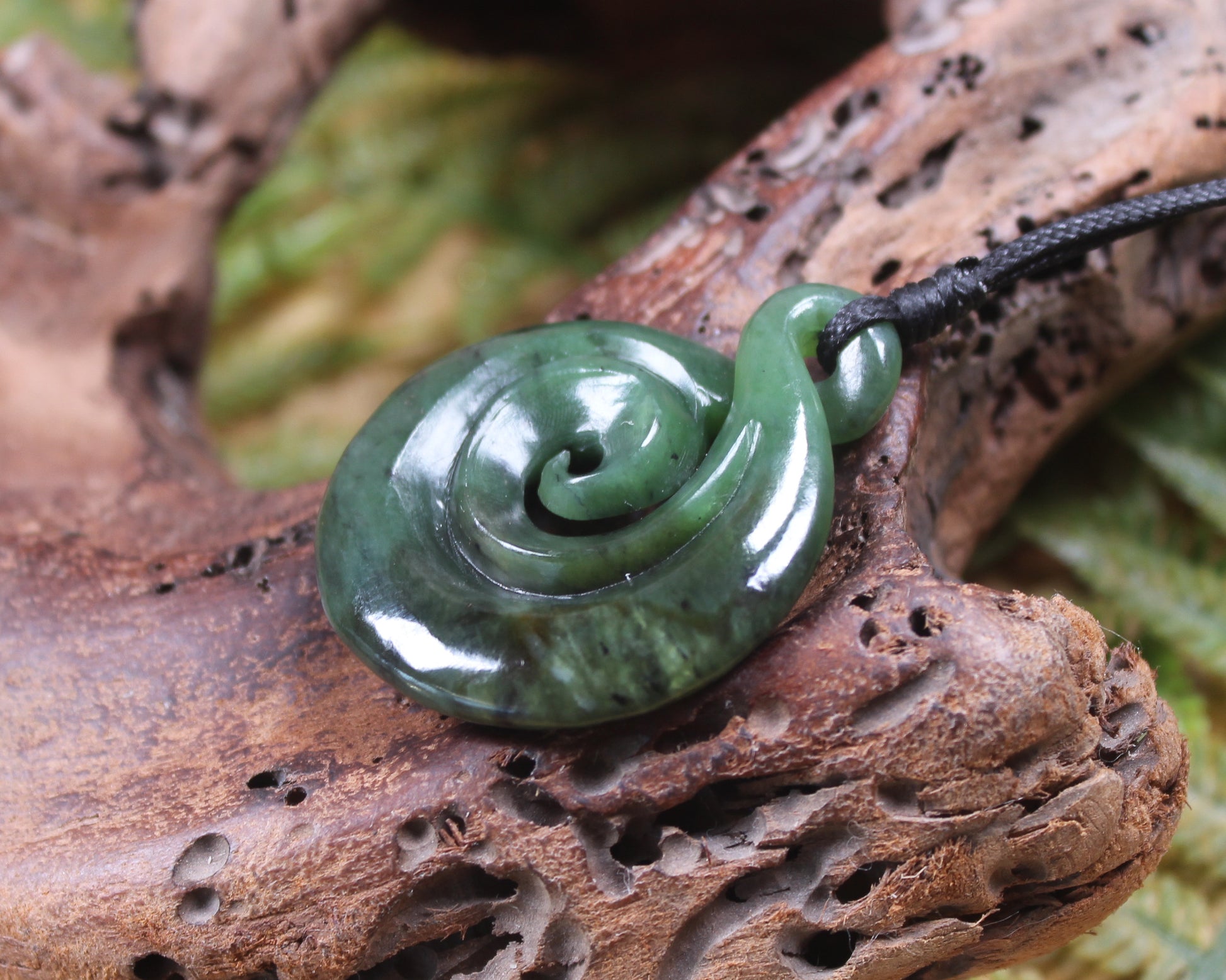 Koru Twist carved from Rimu Pounamu - NZ Greenstone