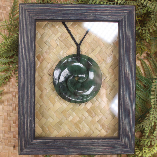 Framed Hapopo Pounamu Koru Pendant - NZ Greenstone