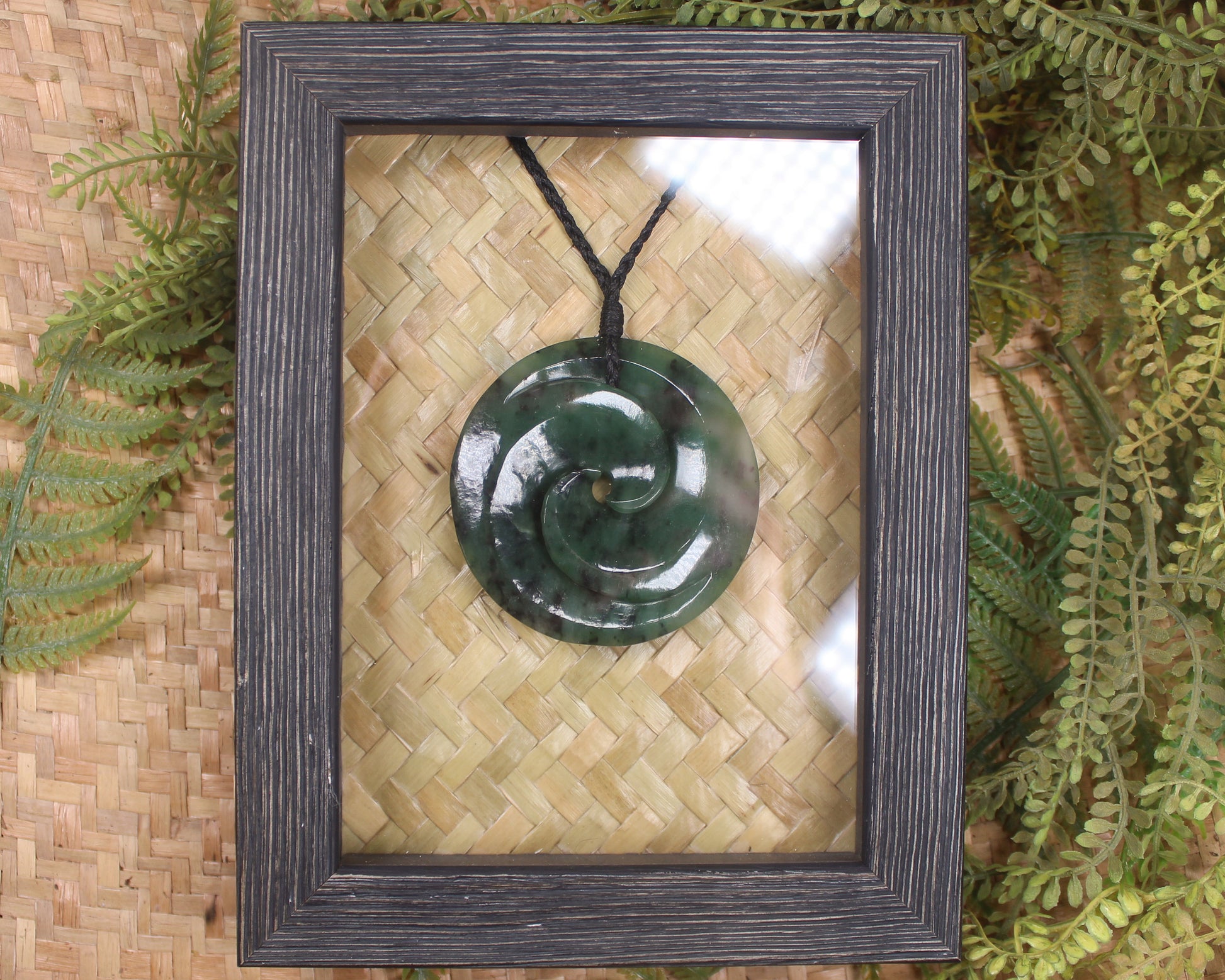 Framed Hapopo Pounamu Koru Pendant - NZ Greenstone