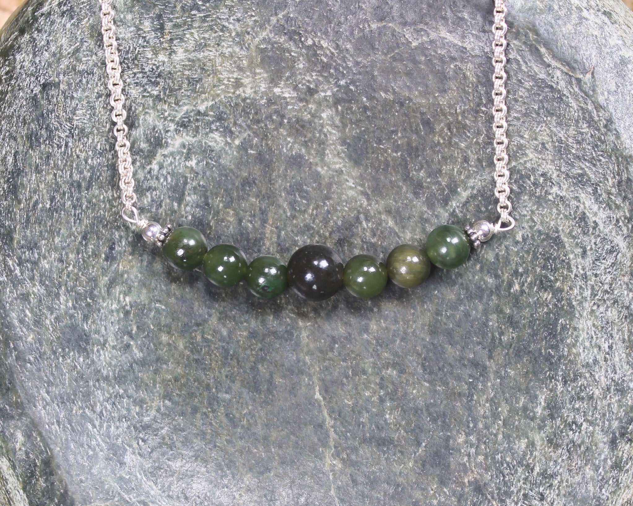 Beaded Pounamu necklace pendant - NZ Greenstone