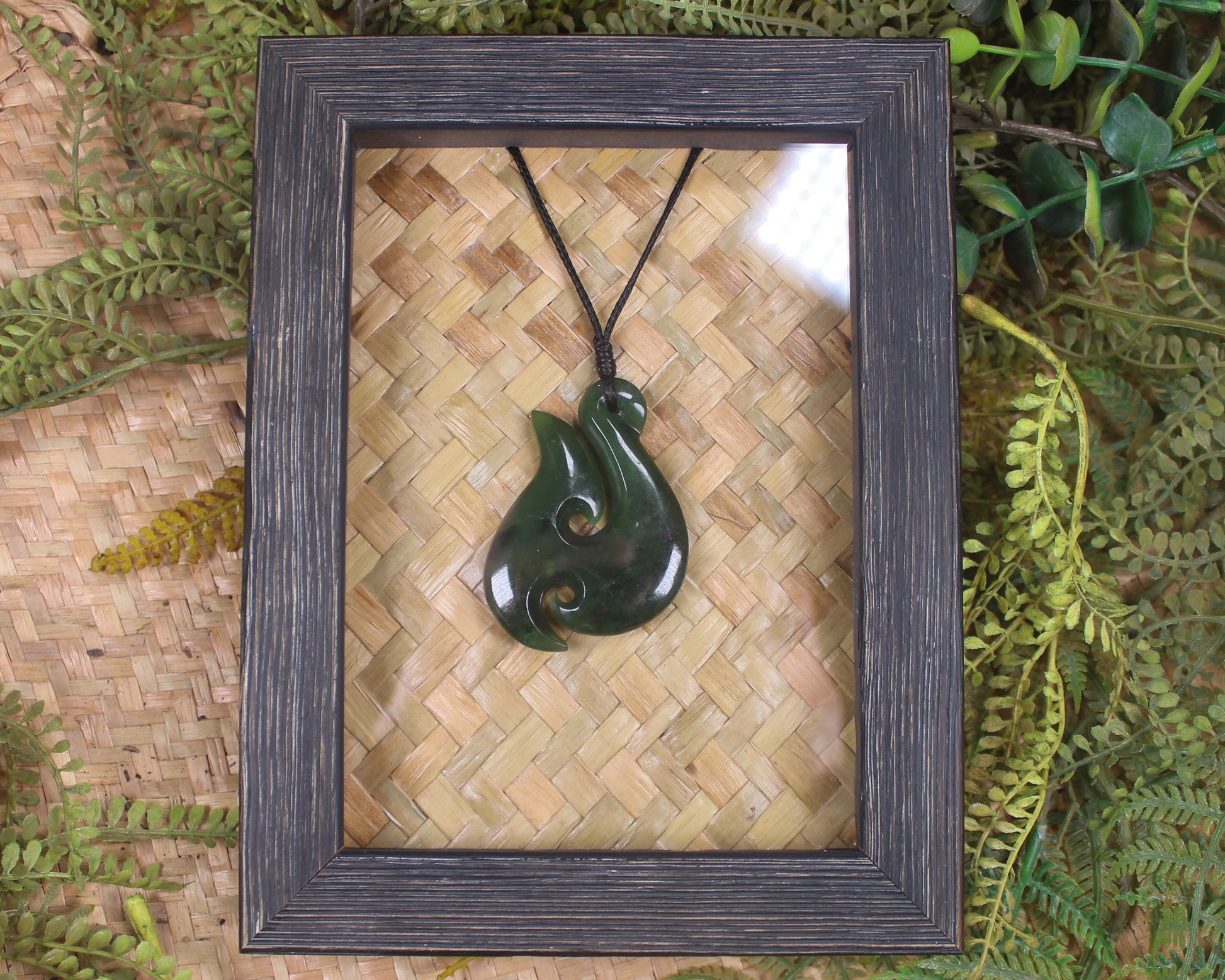 Framed Kawakawa Pounamu Matau - NZ Greenstone