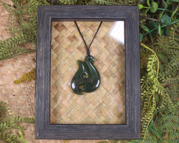 Framed Kawakawa Pounamu Matau - NZ Greenstone