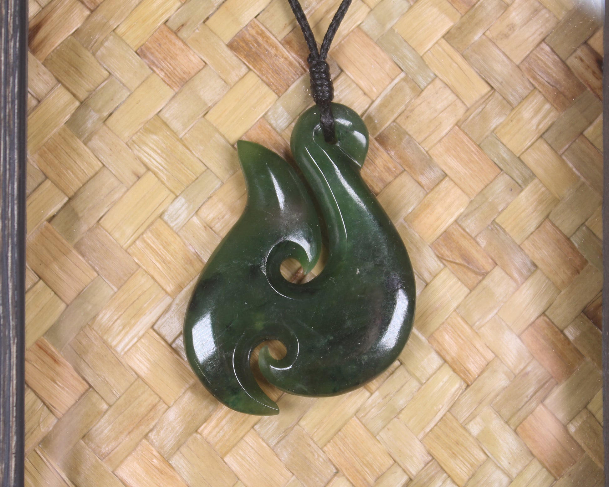 Framed Kawakawa Pounamu Matau - NZ Greenstone