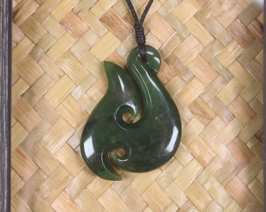 Framed Kawakawa Pounamu Matau - NZ Greenstone