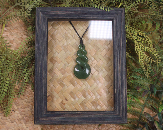 Framed Hapopo Pounamu Twist Pendant - NZ Greenstone