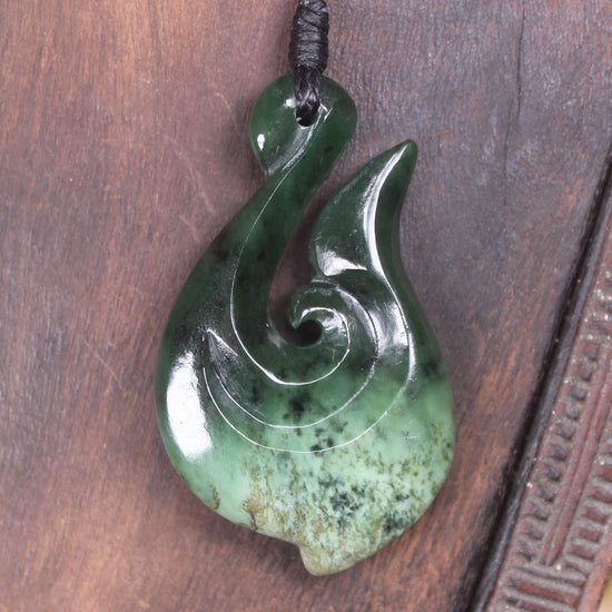 Hei Matau or Fish Hook carved from Kawakawa Pounamu - NZ Greenstone