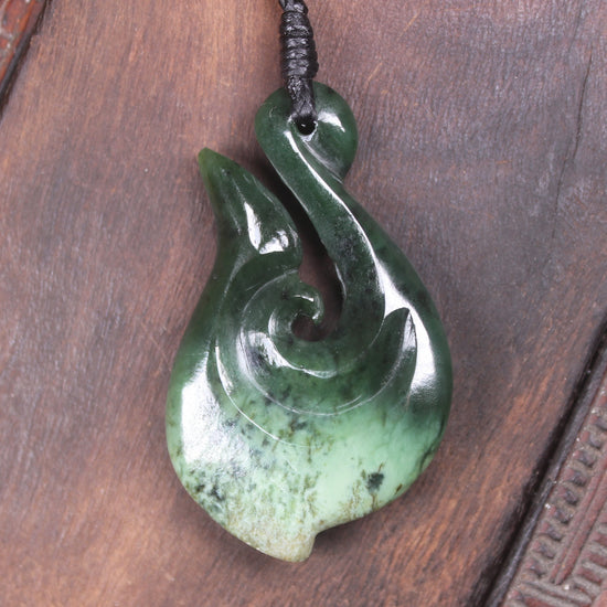 Hei Matau or Fish Hook carved from Kawakawa Pounamu - NZ Greenstone