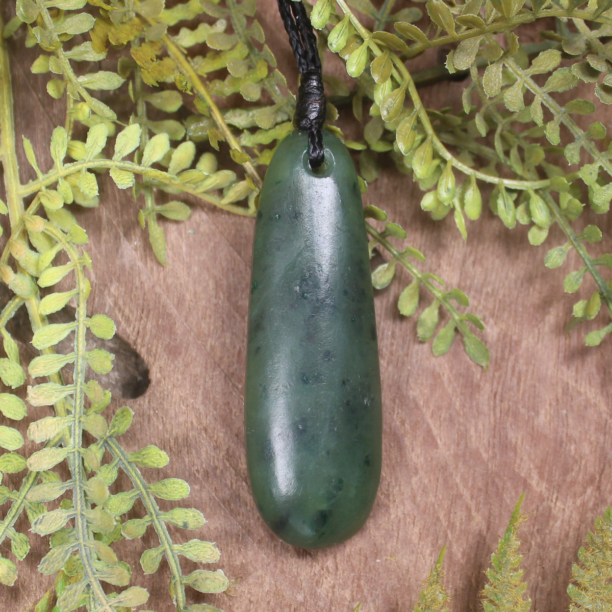 Roimata or Teardrop with Koru carved from Kawakawa Pounamu - NZ Greenstone