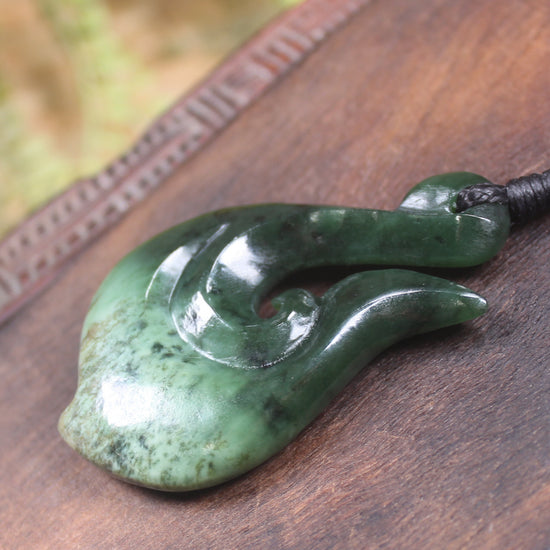 Hei Matau or Fish Hook carved from Kawakawa Pounamu - NZ Greenstone