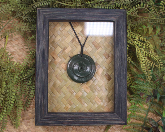 Framed Kawakawa Pounamu Koru Pendant - NZ Greenstone