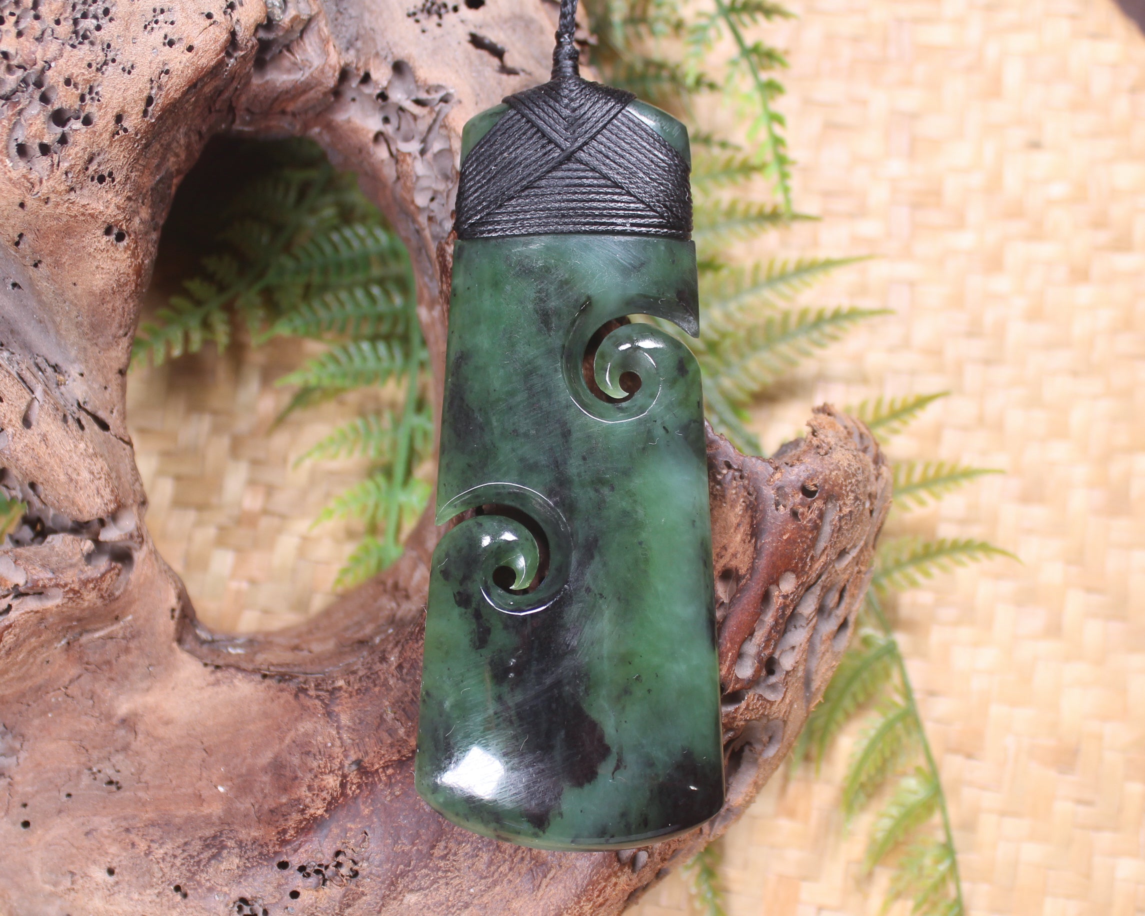 Toki or Adze with Koru Pendant carved from Rimu Pounamu - NZ Greenstone