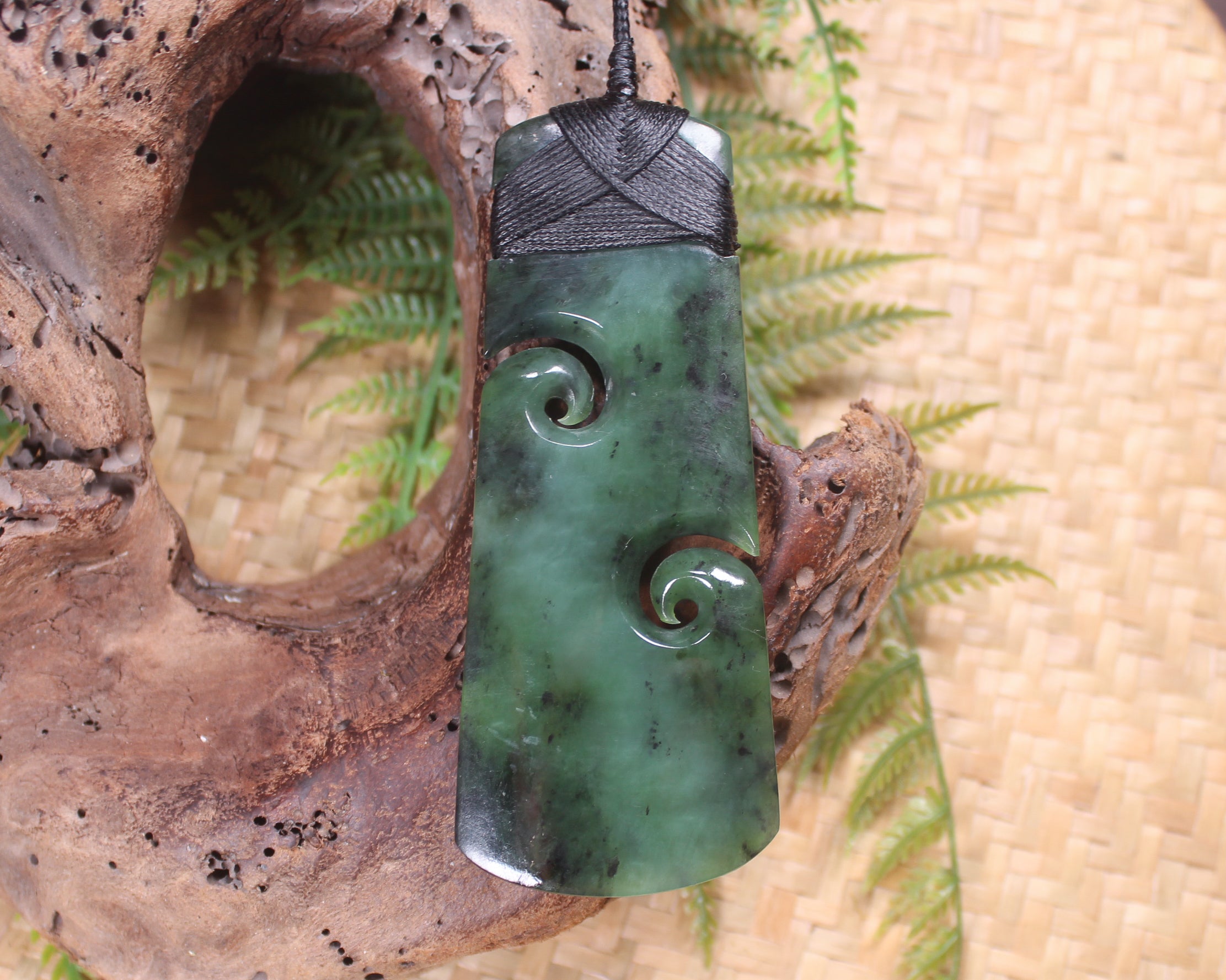 Toki or Adze with Koru Pendant carved from Rimu Pounamu - NZ Greenstone