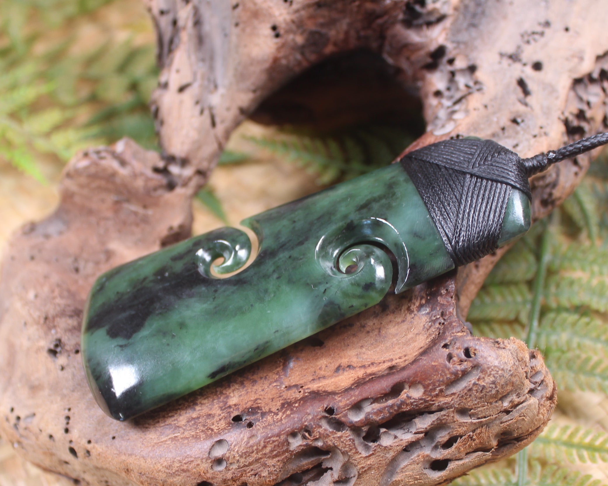 Toki or Adze with Koru Pendant carved from Rimu Pounamu - NZ Greenstone