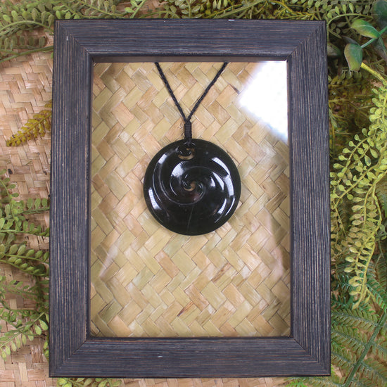 Framed Kawakawa Pounamu Koru Pendant - NZ Greenstone