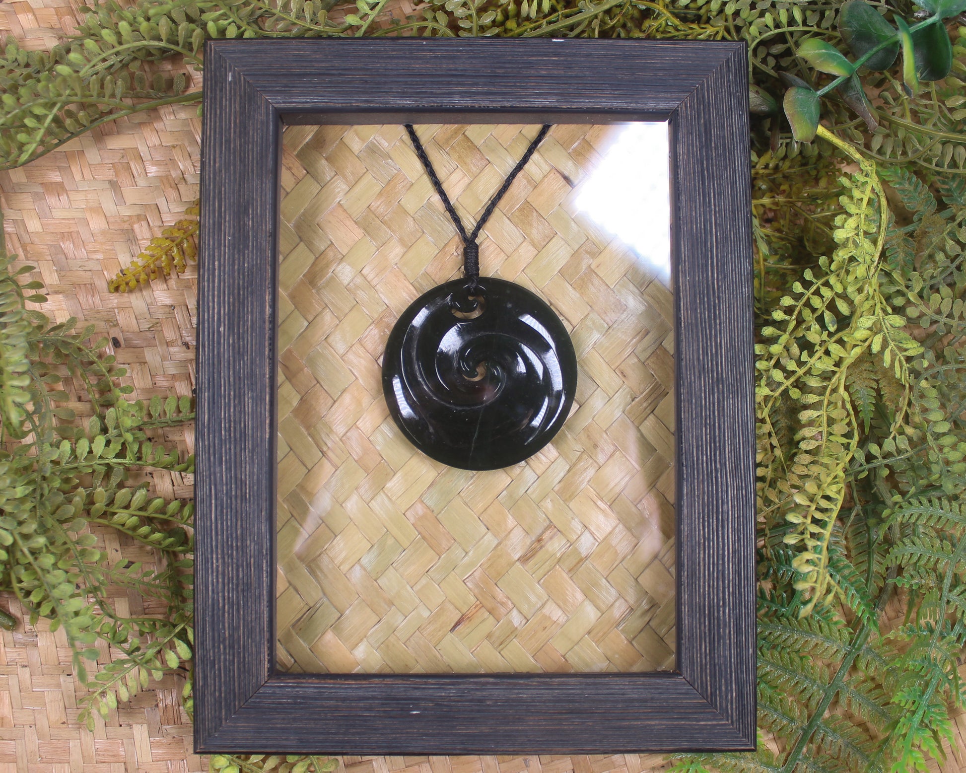 Framed Kawakawa Pounamu Koru Pendant - NZ Greenstone