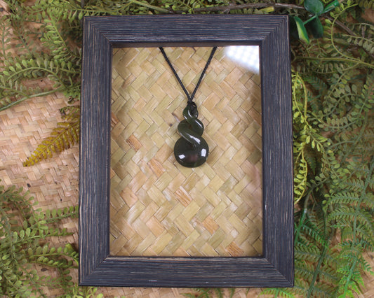 Framed Rimu Pounamu Twist Pendant - NZ Greenstone