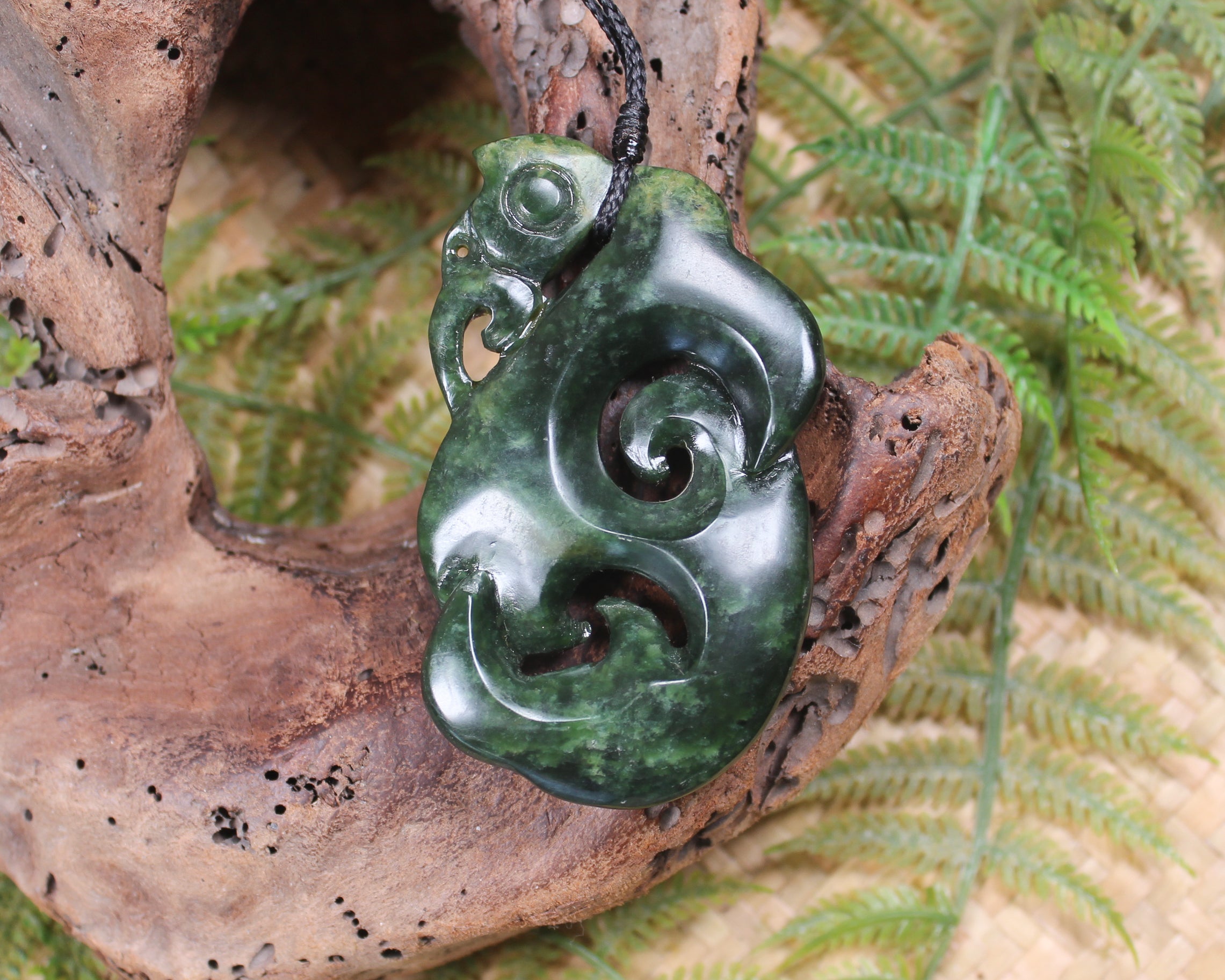 Manaia carved from Flower Jade Pounamu - NZ Greenstone