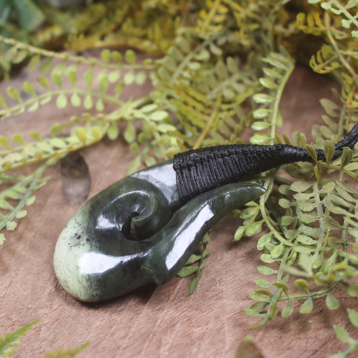 Hei Matau or Fish Hook carved from Rimu Pounamu - NZ Greenstone