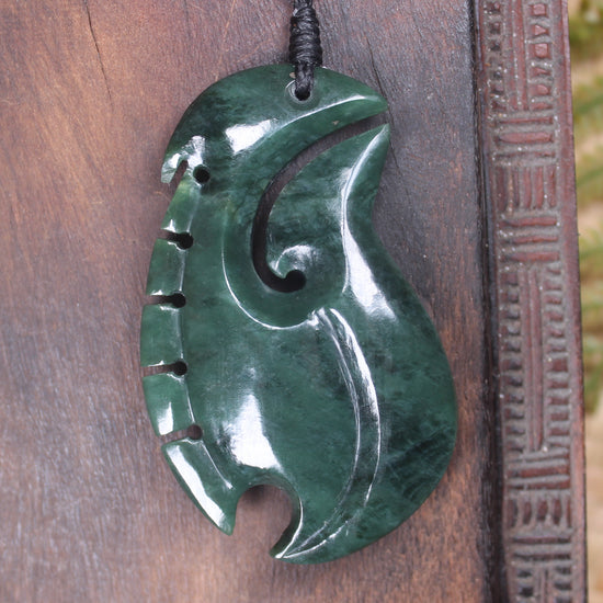 Hei Matau or Fish Hook carved from Kawakawa Pounamu - NZ Greenstone