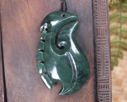 Hei Matau or Fish Hook carved from Kawakawa Pounamu - NZ Greenstone