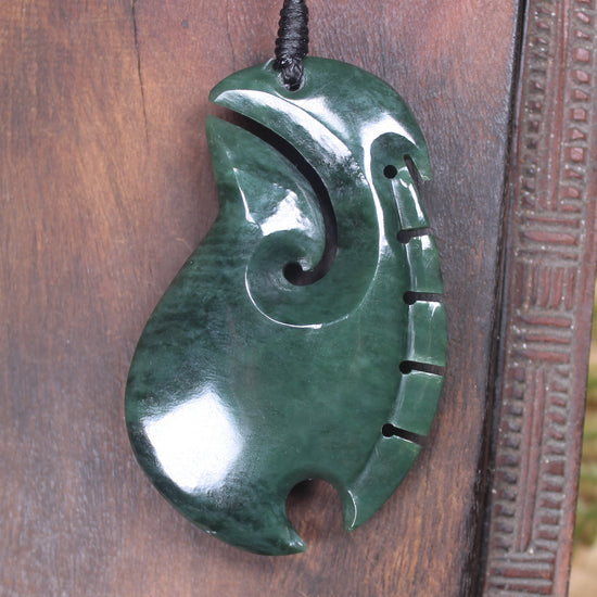 Hei Matau or Fish Hook carved from Kawakawa Pounamu - NZ Greenstone