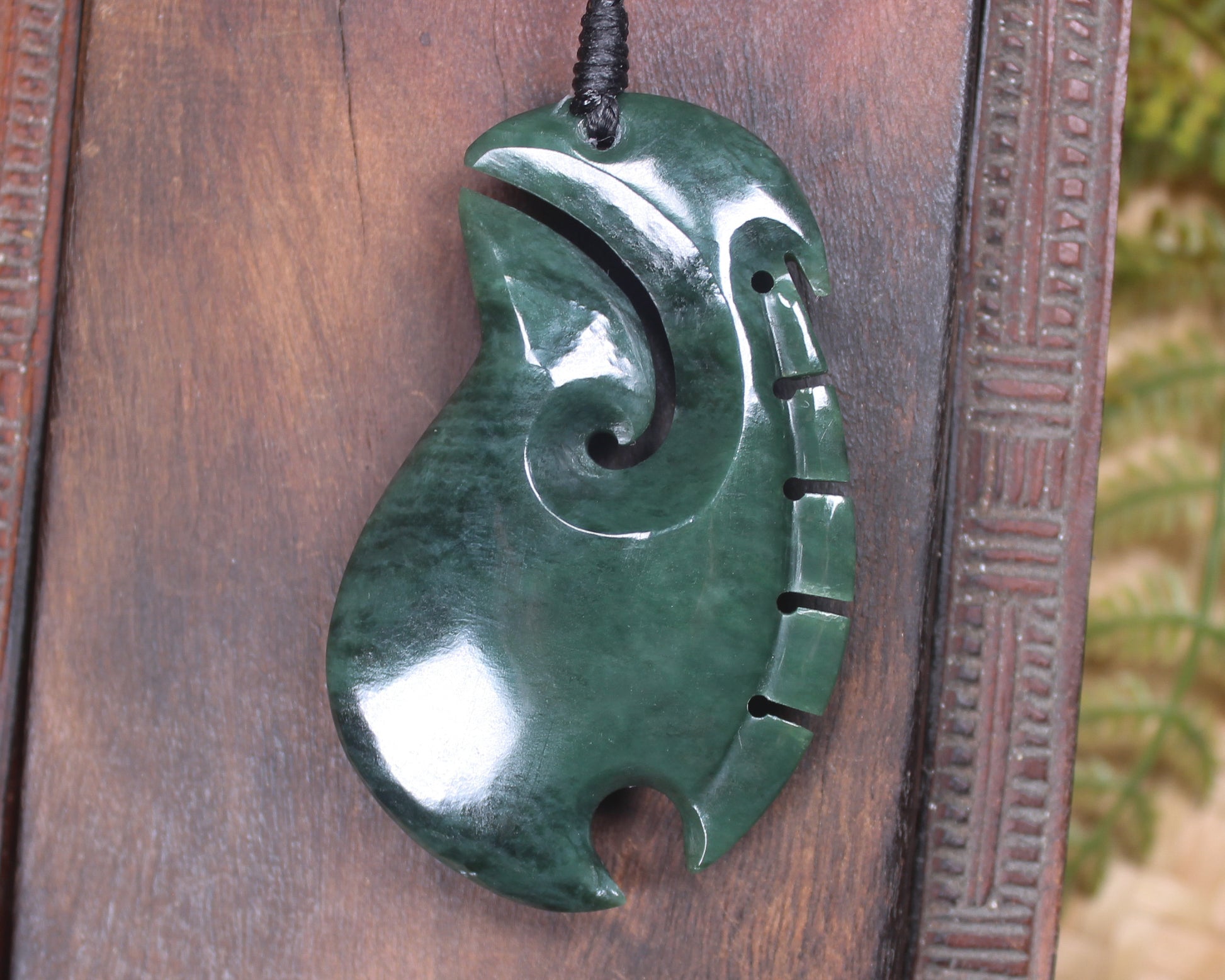 Hei Matau or Fish Hook carved from Kawakawa Pounamu - NZ Greenstone
