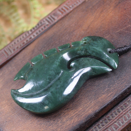 Hei Matau or Fish Hook carved from Kawakawa Pounamu - NZ Greenstone