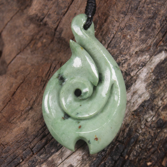 Hei Matau or Fish Hook carved from Kawakawa Pounamu - NZ Greenstone