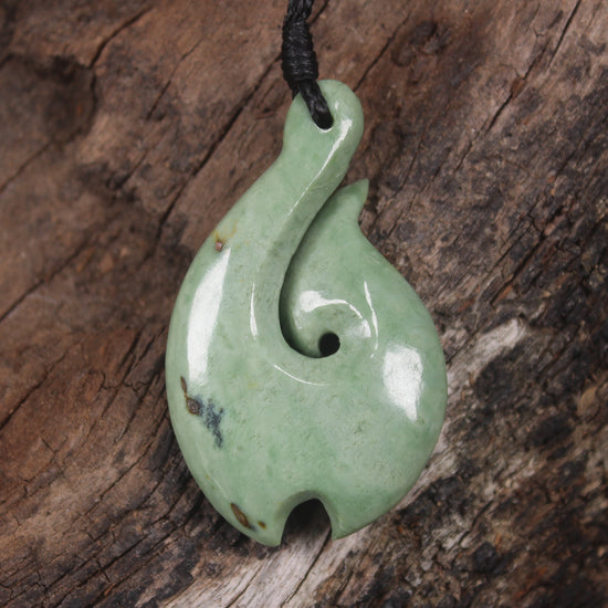 Hei Matau or Fish Hook carved from Kawakawa Pounamu - NZ Greenstone