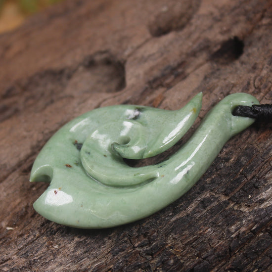 Hei Matau or Fish Hook carved from Kawakawa Pounamu - NZ Greenstone